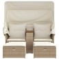 vidaXL Sofá de jardín 2 plazas con toldo y taburetes ratán PE beige vidaXL Sofá de jardín 2 plazas con toldo y taburetes ratán PE beige