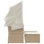 vidaXL Sofá de jardín 2 plazas con toldo y taburetes ratán PE beige vidaXL Sofá de jardín 2 plazas con toldo y taburetes ratán PE beige