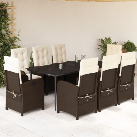 vidaXL Set comedor para jardín 9 pzas y cojines ratán sintético marrón