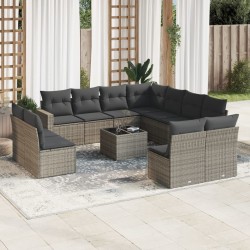 vidaXL Set de sofás de jardín 12 pzas con cojines ratán sintético gris