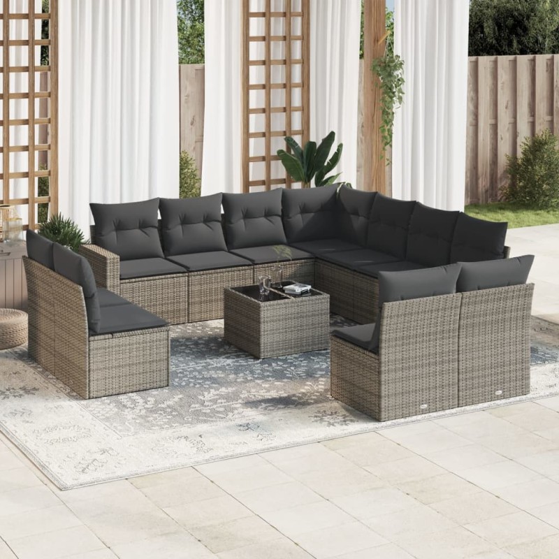vidaXL Set de sofás de jardín 12 pzas con cojines ratán sintético gris vidaXL Set de sofás de jardín 12 pzas con cojines ratán sintético gris