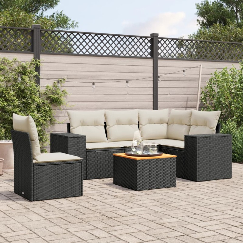 vidaXL Set de sofás de jardín 6 piezas y cojines ratán sintético negro