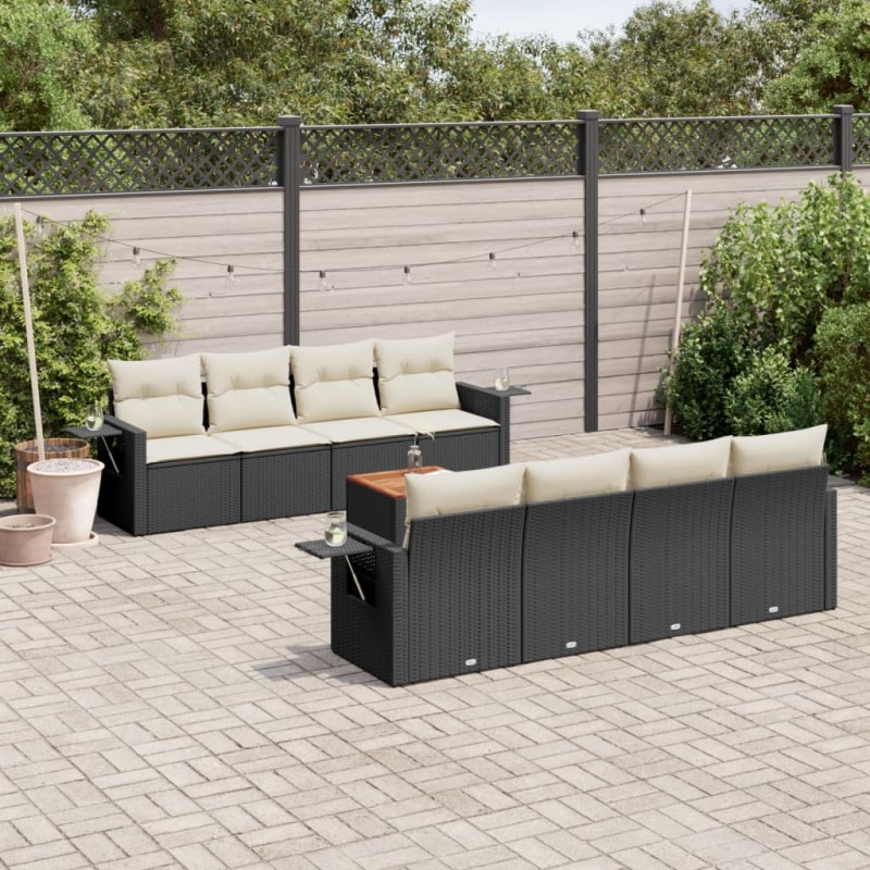 vidaXL Set de sofás de jardín 8 piezas y cojines ratán sintético negro vidaXL Set de sofás de jardín 8 piezas y cojines ratán sintético negro