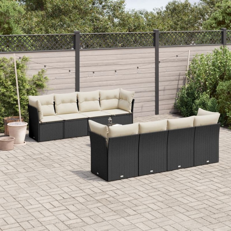 vidaXL Set de sofás de jardín 8 piezas y cojines ratán sintético negro vidaXL Set de sofás de jardín 8 piezas y cojines ratán sintético negro