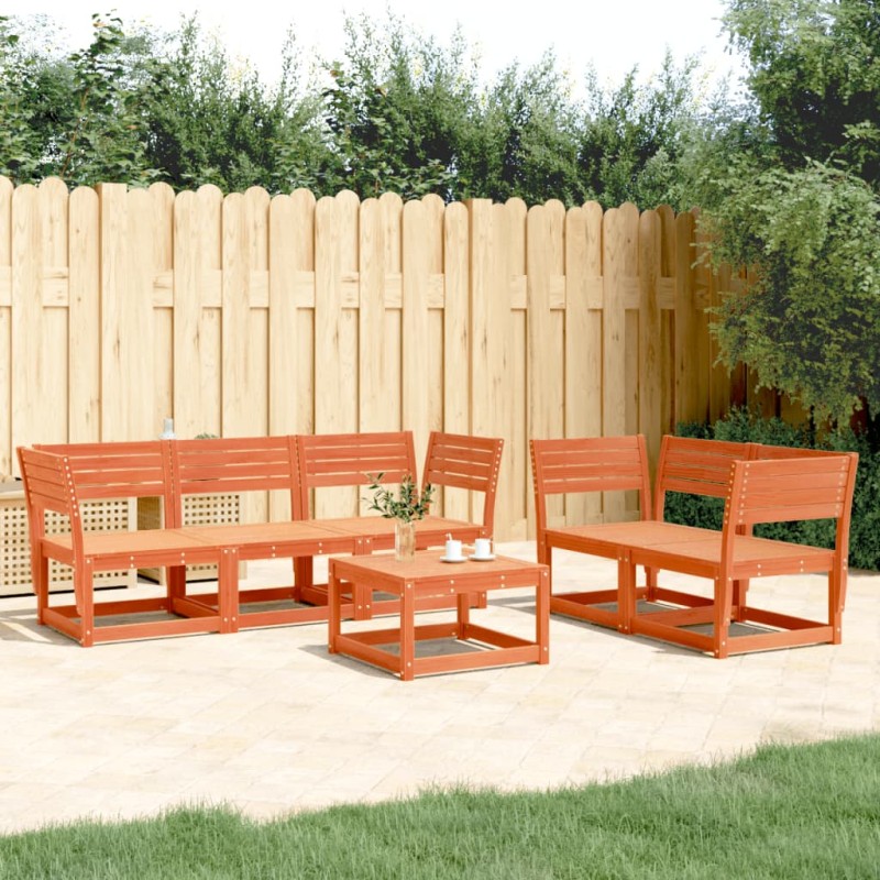 vidaXL Juego de sofás de jardín 5 pzas madera maciza pino marrón cera vidaXL Juego de sofás de jardín 5 pzas madera maciza pino marrón cera