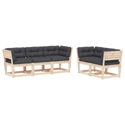 vidaXL Juego de sofás de jardín 5 pzas con cojines madera maciza pino