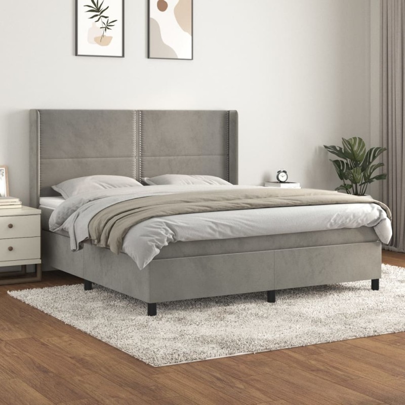 vidaXL Cama box spring con colchón terciopelo gris claro 160x200 cm vidaXL Cama box spring con colchón terciopelo gris claro 160x200 cm