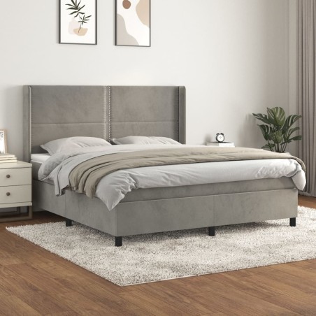 vidaXL Cama box spring con colchón terciopelo gris claro 160x200 cm