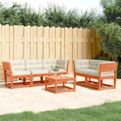 vidaXL Set de sofás jardín 5 pzas con cojines madera pino marrón cera