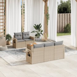 vidaXL Juego de sofás jardín con cojines beige mezcla 6 pzas ratán PE