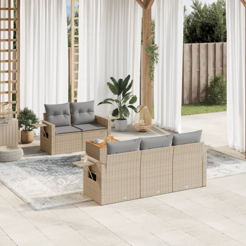 vidaXL Juego de sofás jardín con cojines beige mezcla 6 pzas ratán PE vidaXL Juego de sofás jardín con cojines beige mezcla 6 pzas ratán PE
