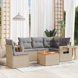 vidaXL Juego de sofás jardín con cojines beige mezcla 6 pzas ratán PE