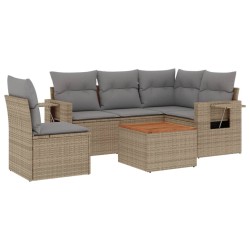 vidaXL Juego de sofás jardín con cojines beige mezcla 6 pzas ratán PE