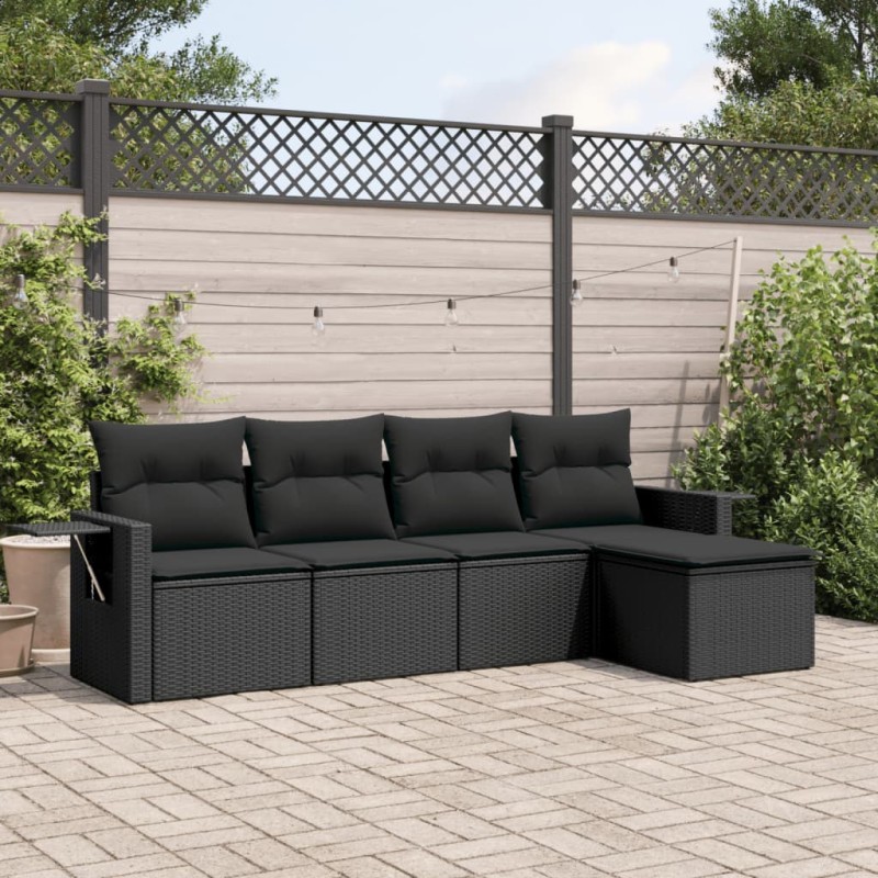 vidaXL Set de muebles de jardín 5 pzas y cojines ratán sintético negro vidaXL Set de muebles de jardín 5 pzas y cojines ratán sintético negro