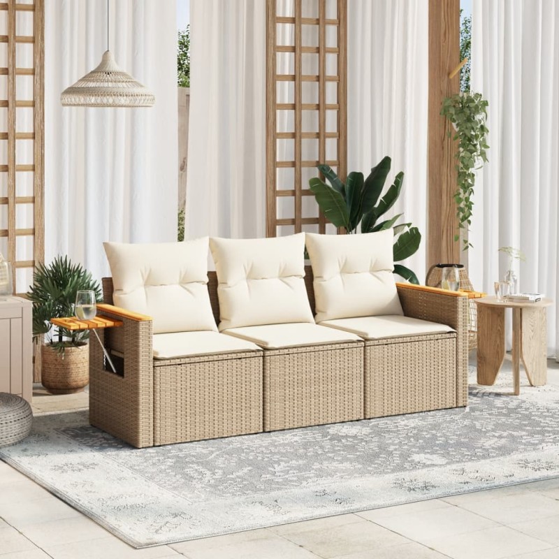 vidaXL Juego de sofás de jardín con cojines beige 3 pzas ratán PE vidaXL Juego de sofás de jardín con cojines beige 3 pzas ratán PE
