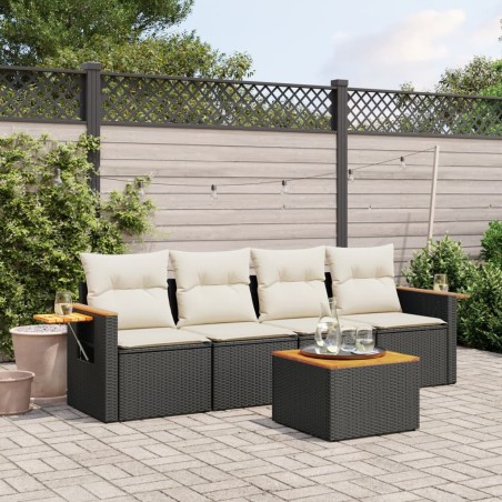 vidaXL Set de muebles de jardín 5 pzas y cojines ratán sintético negro