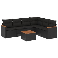 vidaXL Set de comedor de jardín 7 pzas y cojines ratán sintético negro