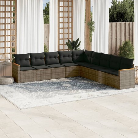 vidaXL Set de muebles de jardín 9 pzas y cojines ratán sintético gris