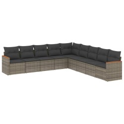 vidaXL Set de muebles de jardín 9 pzas y cojines ratán sintético gris
