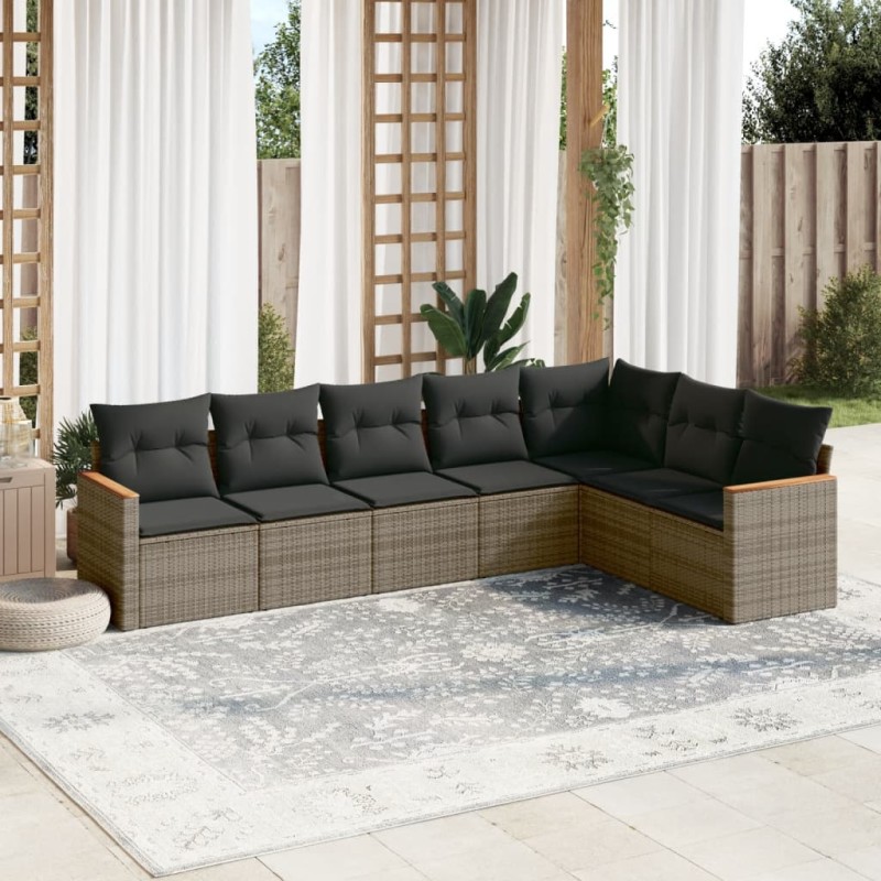 vidaXL Set de sofás de jardín 7 piezas con cojines ratán PE gris vidaXL Set de sofás de jardín 7 piezas con cojines ratán PE gris