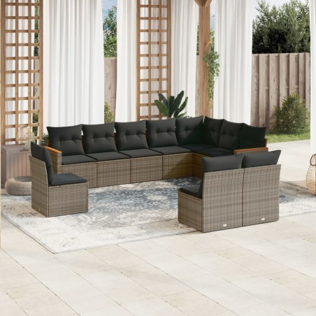 vidaXL Set de sofás de jardín 10 pzas con cojines ratán sintético gris