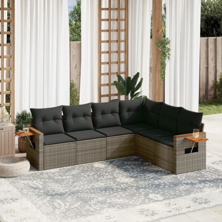vidaXL Set de muebles de jardín 6 pzas y cojines ratán sintético gris