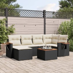 vidaXL Set de comedor de jardín 7 pzas y cojines ratán sintético negro