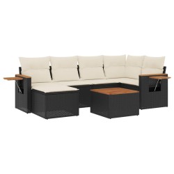 vidaXL Set de comedor de jardín 7 pzas y cojines ratán sintético negro