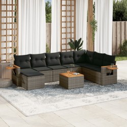 vidaXL Set de muebles de jardín 9 pzas y cojines ratán sintético gris