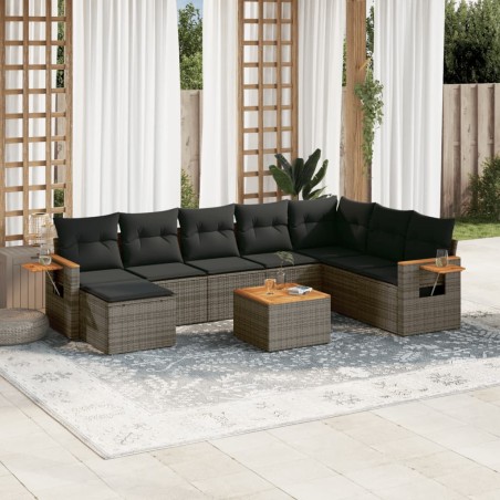 vidaXL Set de muebles de jardín 9 pzas y cojines ratán sintético gris