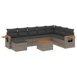 vidaXL Set de muebles de jardín 9 pzas y cojines ratán sintético gris