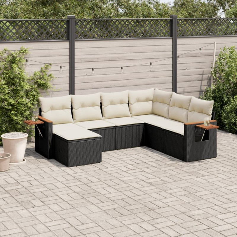 vidaXL Set de comedor de jardín 7 pzas y cojines ratán sintético negro vidaXL Set de comedor de jardín 7 pzas y cojines ratán sintético negro