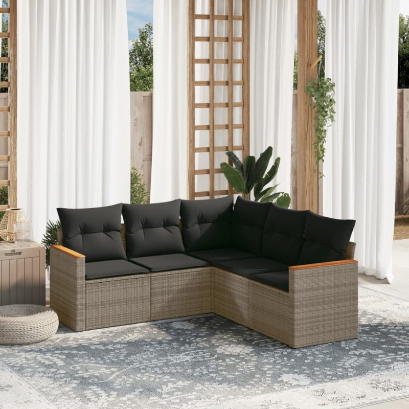 vidaXL Juego de sofás jardín con cojines 5 pzas ratán sintético gris vidaXL Juego de sofás jardín con cojines 5 pzas ratán sintético gris
