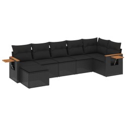 vidaXL Set de comedor de jardín 7 pzas y cojines ratán sintético negro