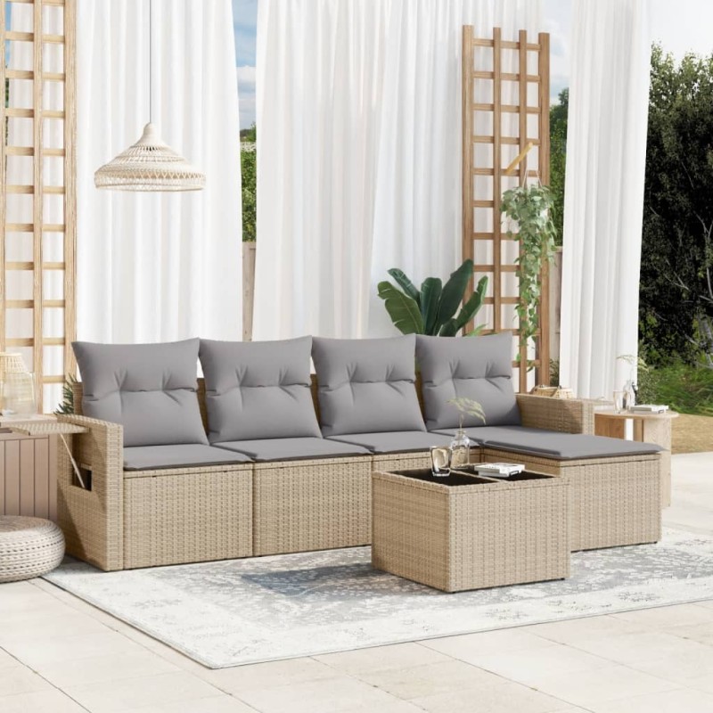 vidaXL Juego de sofás jardín con cojines 6 pzas ratán sintético beige vidaXL Juego de sofás jardín con cojines 6 pzas ratán sintético beige