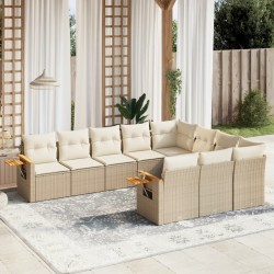 vidaXL Juego de sofás jardín con cojines beige 10 pzas ratán sintético