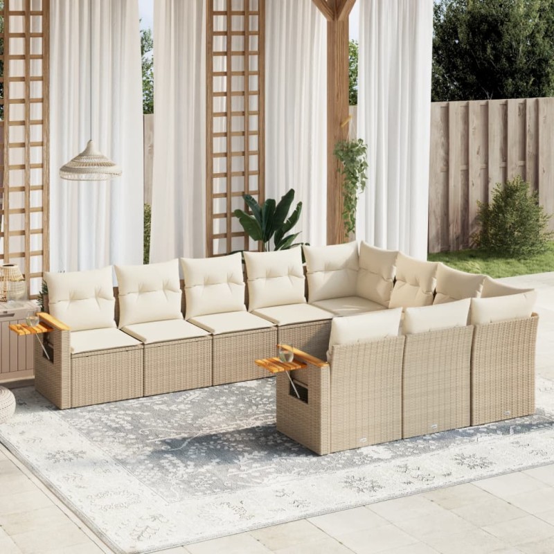 vidaXL Juego de sofás jardín con cojines beige 10 pzas ratán sintético vidaXL Juego de sofás jardín con cojines beige 10 pzas ratán sintético