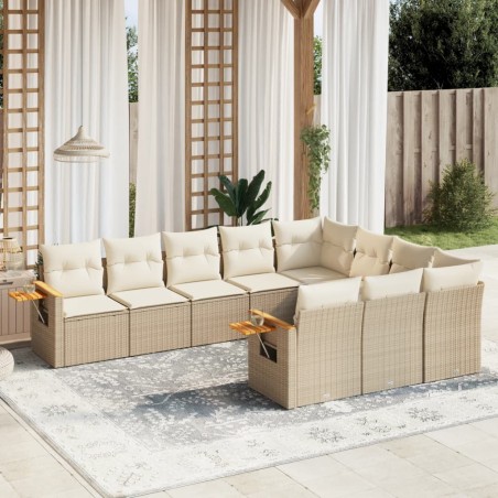 vidaXL Juego de sofás jardín con cojines beige 10 pzas ratán sintético
