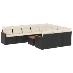 vidaXL Set de sofás de jardín 11 pzas y cojines ratán sintético negro