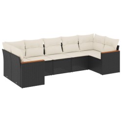 vidaXL Set de comedor de jardín 7 pzas y cojines ratán sintético negro