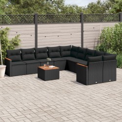 vidaXL Set de sofás de jardín 11 pzas y cojines ratán sintético negro