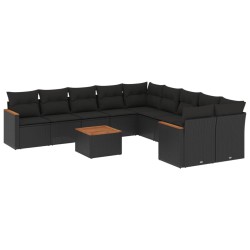 vidaXL Set de sofás de jardín 11 pzas y cojines ratán sintético negro