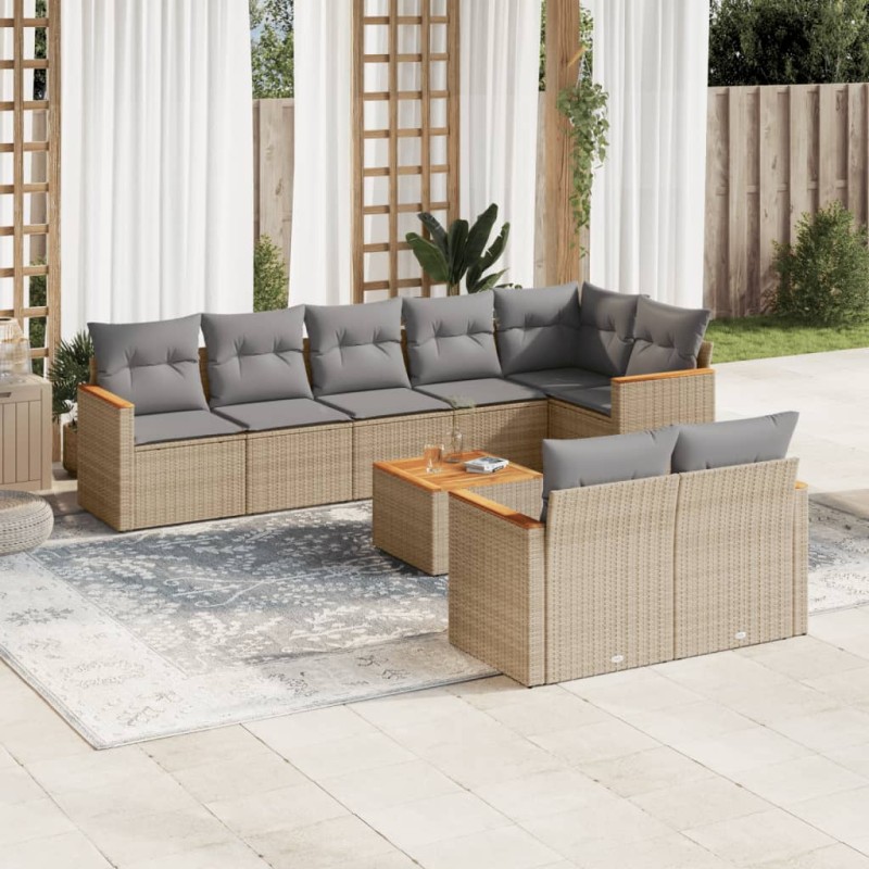 vidaXL Set de sofás de jardín 9 pzas con cojines ratán sintético beige vidaXL Set de sofás de jardín 9 pzas con cojines ratán sintético beige