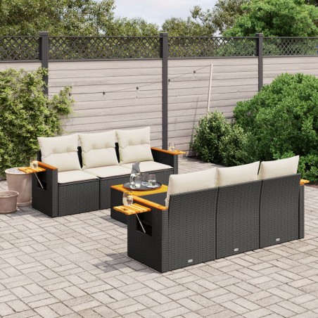 vidaXL Set de comedor de jardín 7 pzas y cojines ratán sintético negro