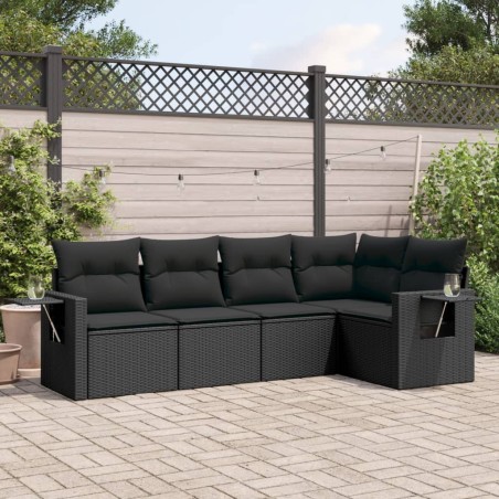 vidaXL Set de muebles de jardín 5 pzas y cojines ratán sintético negro