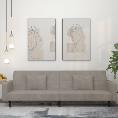 vidaXL Sofá cama de 2 plazas con dos almohadas terciopelo gris claro