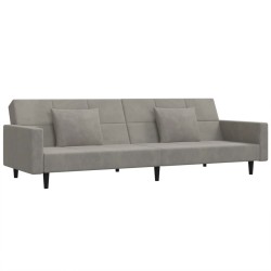 vidaXL Sofá cama de 2 plazas con dos almohadas terciopelo gris claro