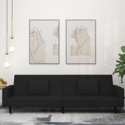 vidaXL Sofá cama de 2 plazas con dos almohadas terciopelo negro