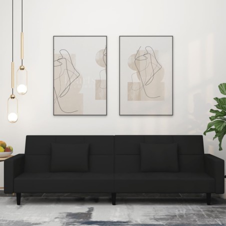 vidaXL Sofá cama de 2 plazas con dos almohadas terciopelo negro