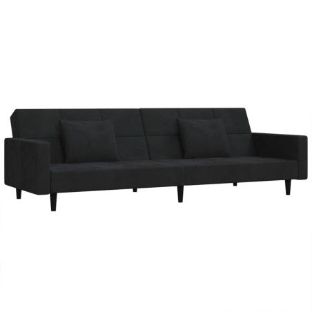 vidaXL Sofá cama de 2 plazas con dos almohadas terciopelo negro